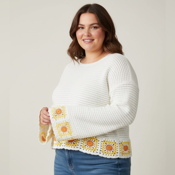 Sincerly Jules Sweaters - Sincerely Jules Cream Crochet Sweater with Floral Accents